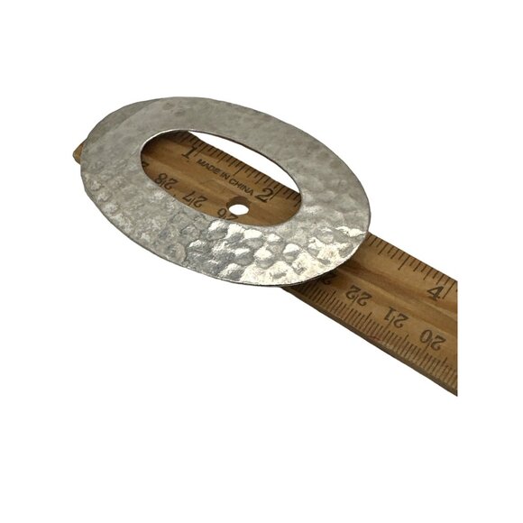 Large Hammered Silver-Tone Pendant Oval Initial O Textured Minimalist Statement - Picture 3 of 4